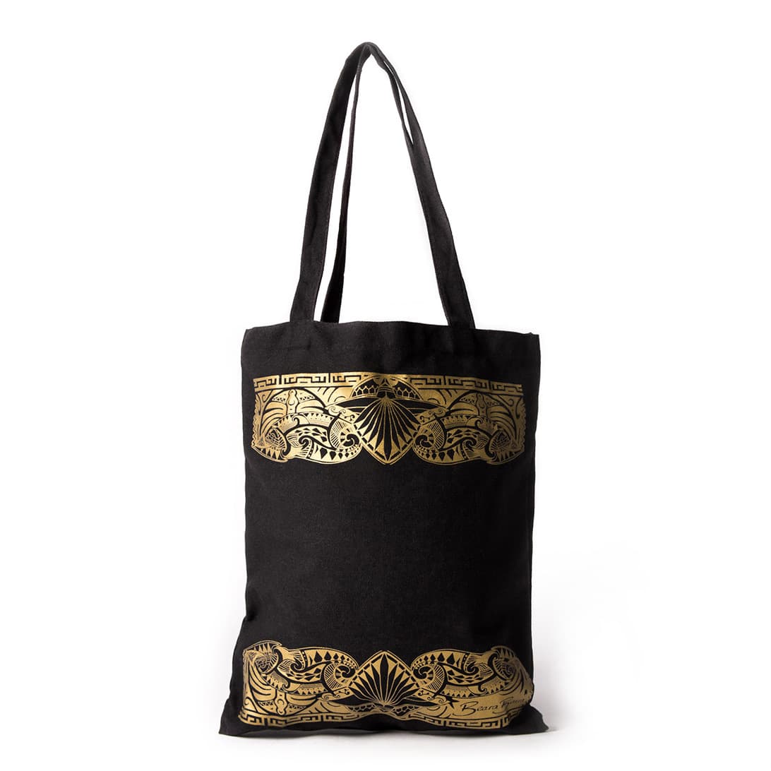 Beara Beara canvas tote bag in black — structured woven canvas with logo branding, open top