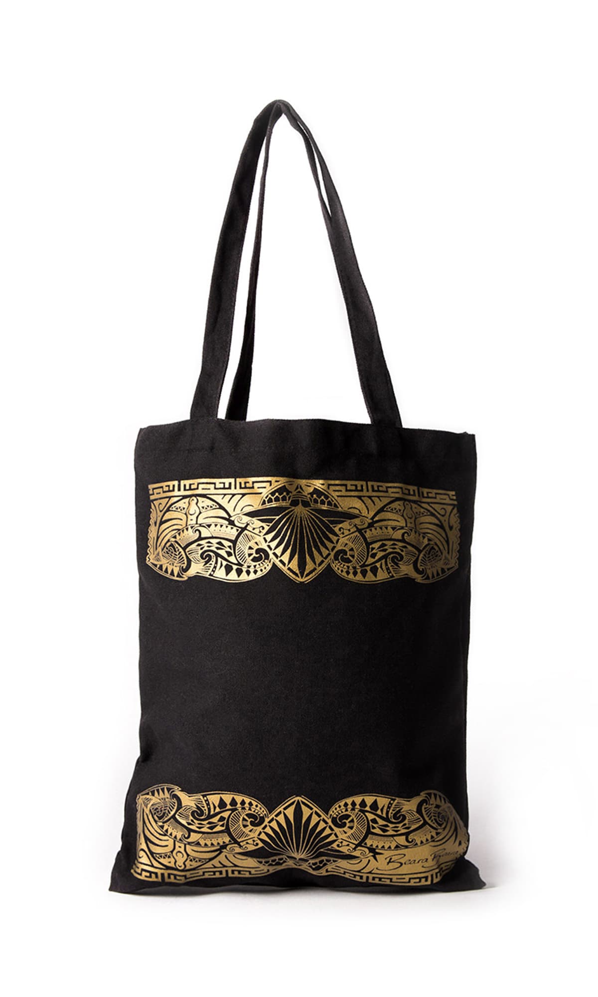 Beara Beara canvas tote bag in black — structured woven canvas with logo branding, open top